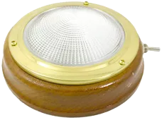 Allpa Brass Dome Light With Ribbed Lens Model 4", Teak Base, 12v/15w, With Switch
