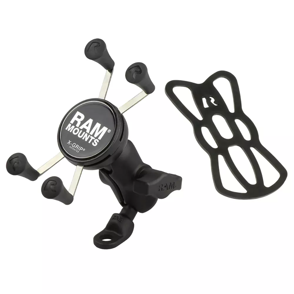 RAM Mount 9mm Angled Base Motorcycle Mount w/Short Double Socket ArmUniversal X-Grip Cell/iPhone Cradle