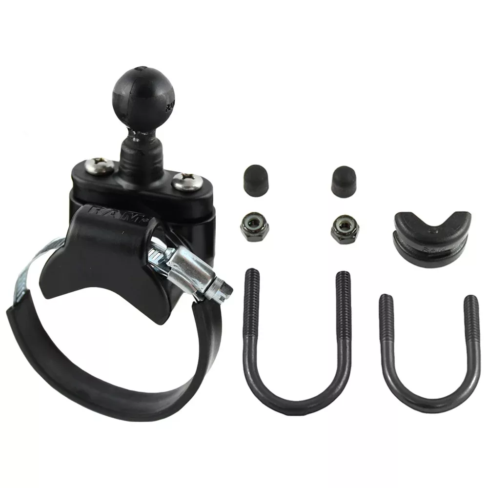 RAM Mount Rail Base w/Zinc Coated U-Bolt, ATV/UTV Strap1" Ball for Rails to 3.15" in Diameter