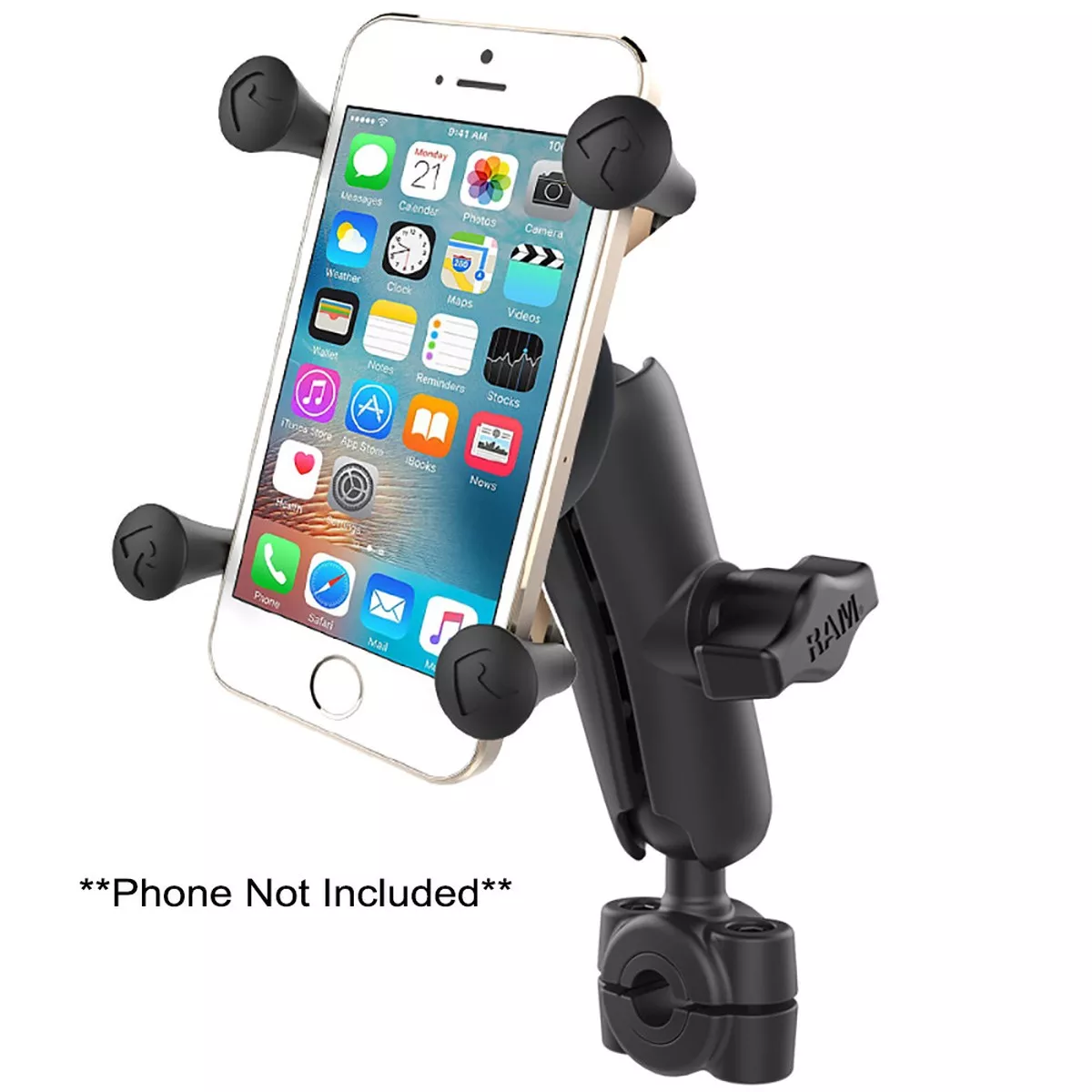 RAM Mount RAM Torque 3/8" - 5/8" Diameter Mini Rail Base with 1" Ball, Medium Arm and X-Grip for Larger Phones