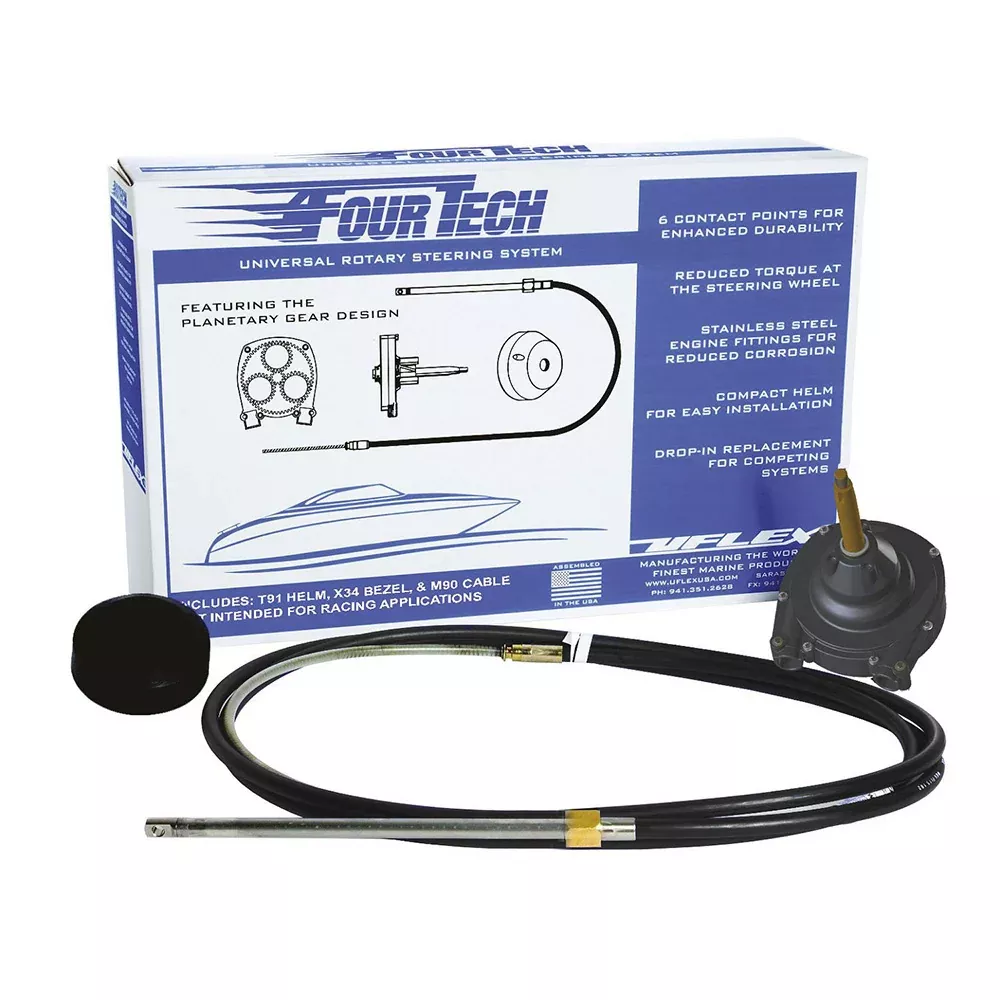 Uflex Fourtech 9 Black Mach Rotary Steering System w/Helm, BezelCable